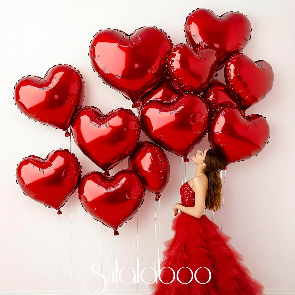 15Pcs Red Heart Balloons Helium 18 Inch Heart Shaped Foil Balloons for Valentines Day Mother's Day