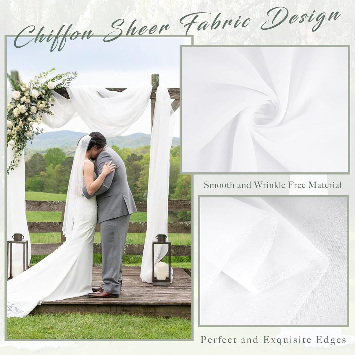 Wedding Arch Draping Fabric 2 Panels 20Ft Length x 28" Width White Arch Drapes Chiffon Fabric Sheer