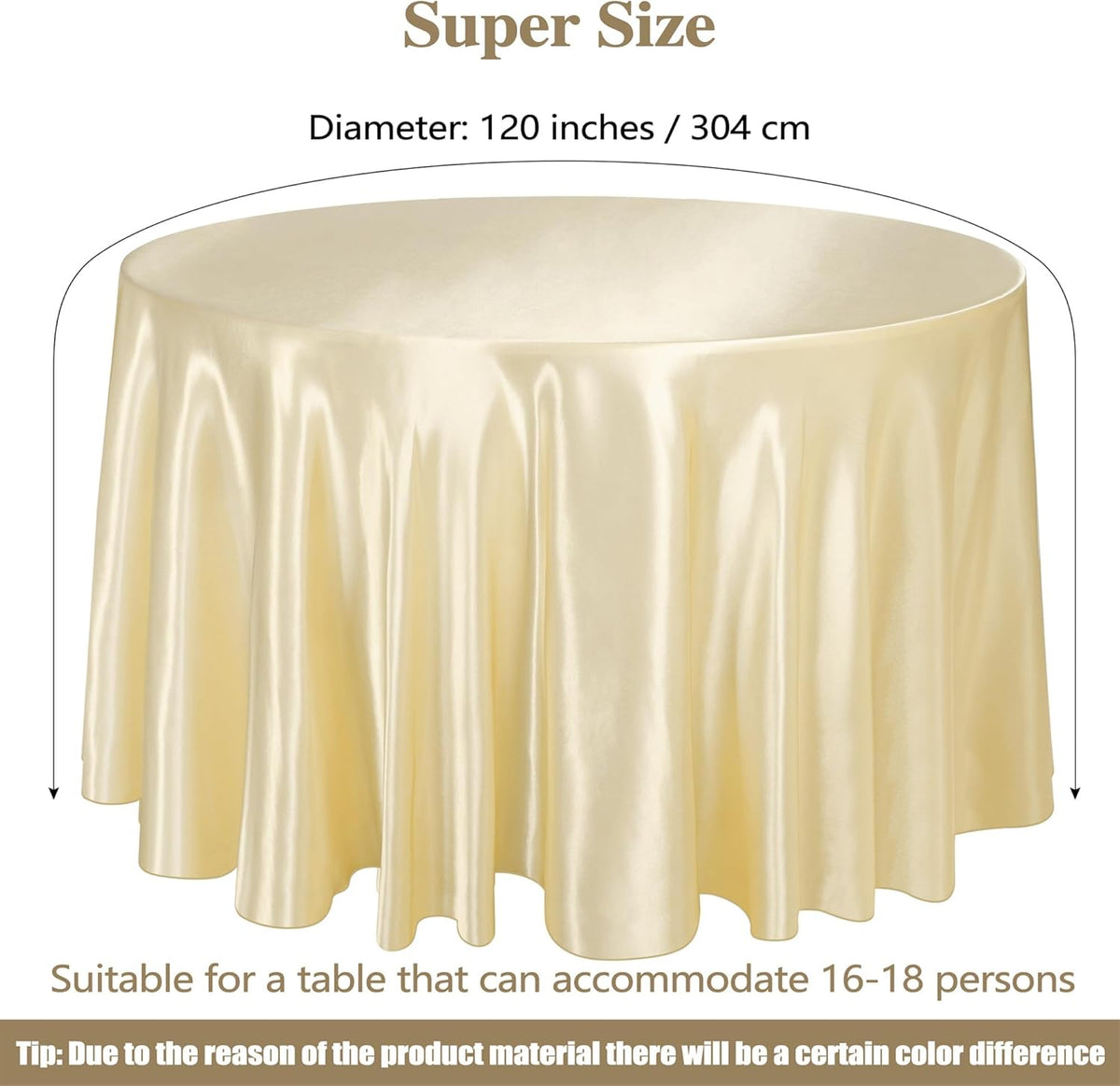 Ruisita 120 Inches Round Satin Tablecloths Champagne Overlay Round Satin Table Cover Bright Silk