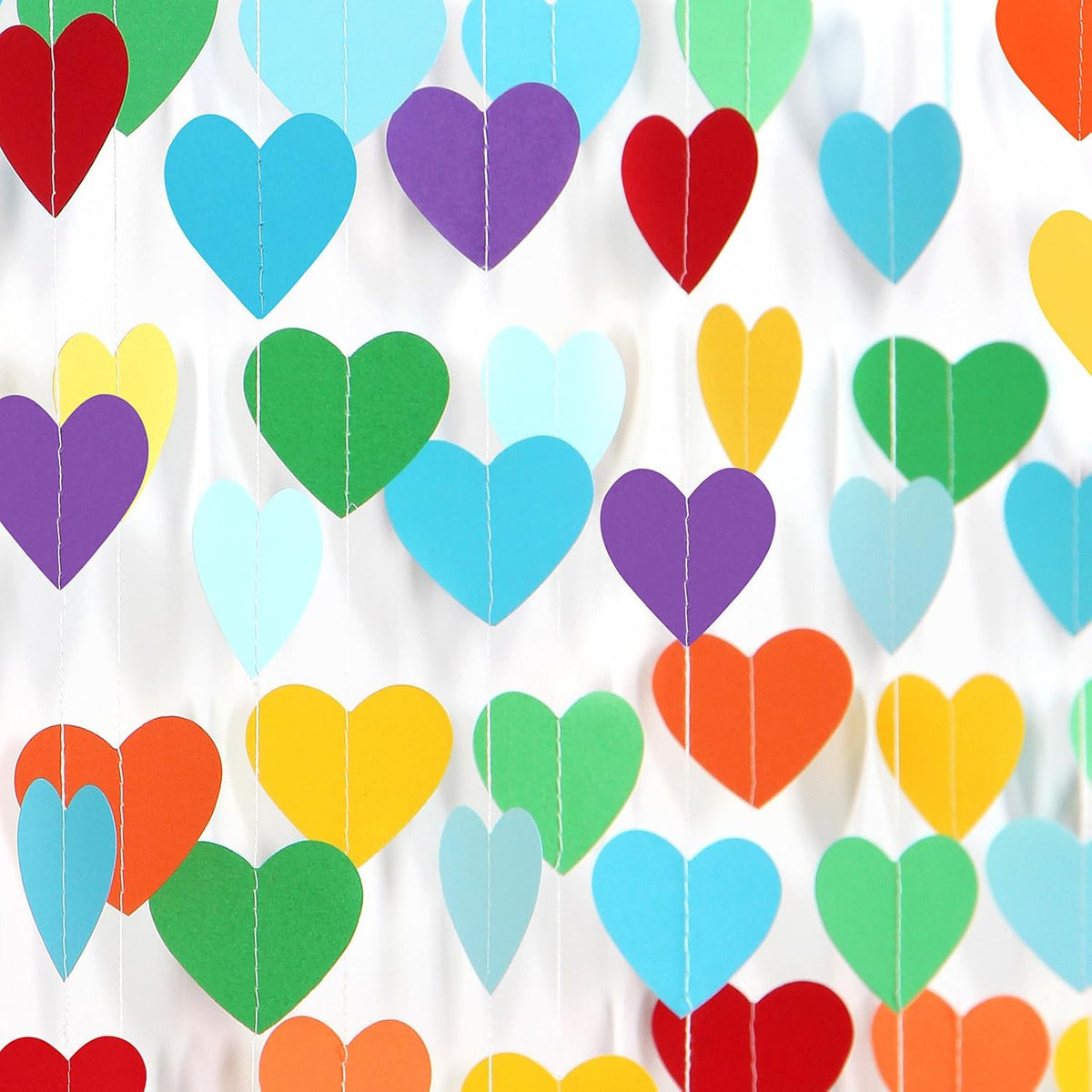 Rainbow Colorful Party-Decorations Heart Garland - 52ft Red Orange Yellow Green Blue Purple