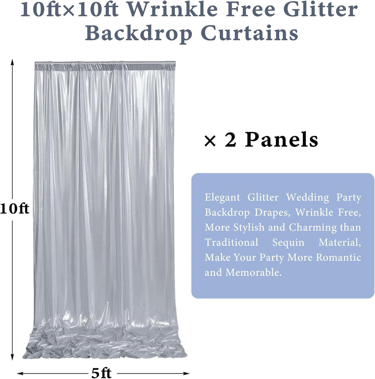 Outpain 10x10ft Silver Sequin Backdrop Curtains -Heavy Duty Gold Photography Backdrops with