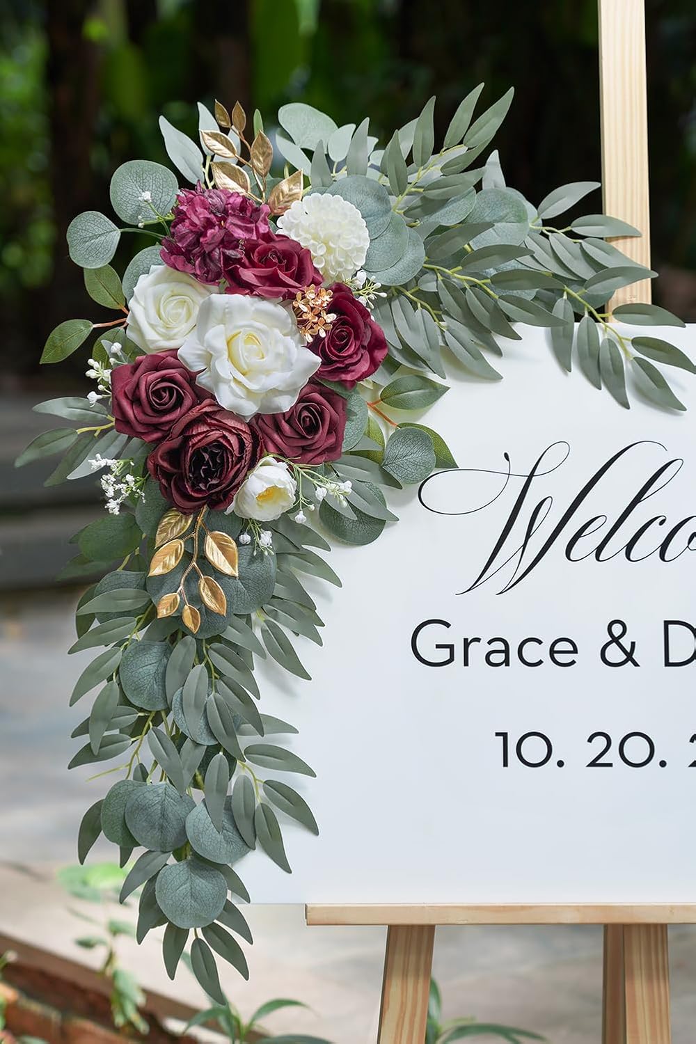 Artificial Burgundy Flower Swag Set of 2 for Wedding Welcome Signs Floral Decorations, Wedding Arch