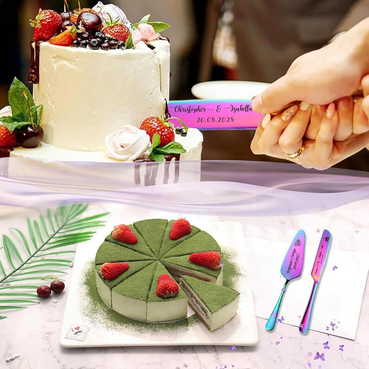 Custom Wedding Cake Knife and Server Set,Personalised Cake Serving Kit,Engraved Cake Cutting Set