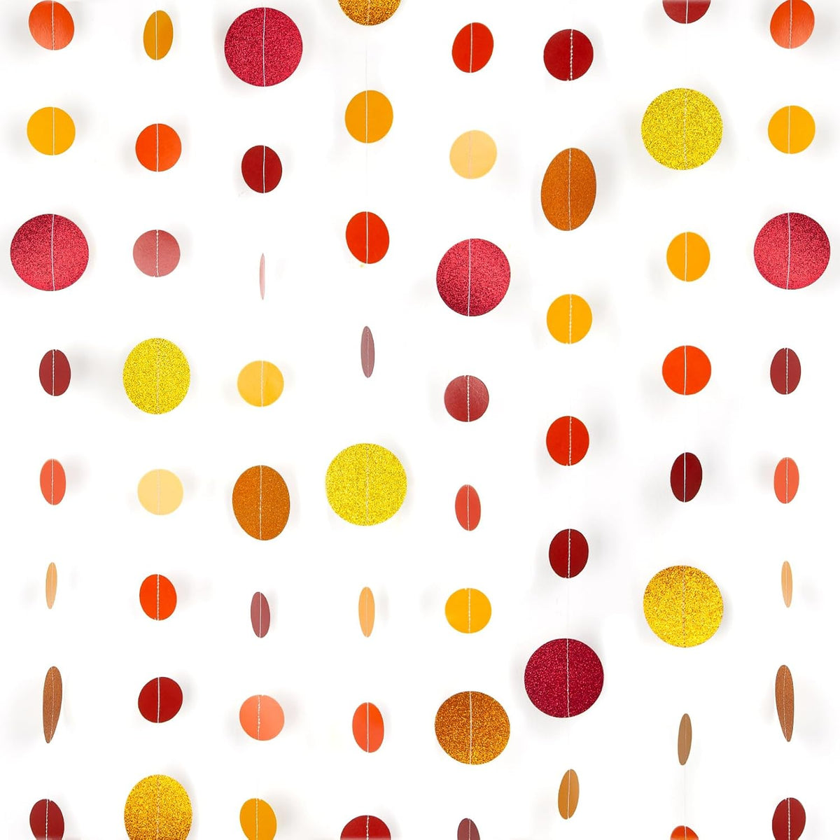 8 Pack Orange Red Glitter Dot Garland, Hanging Circle Streamers Banner, Backdrop Hanging
