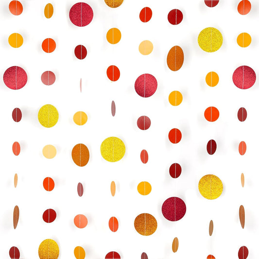 8 Pack Orange Red Glitter Dot Garland, Hanging Circle Streamers Banner, Backdrop Hanging
