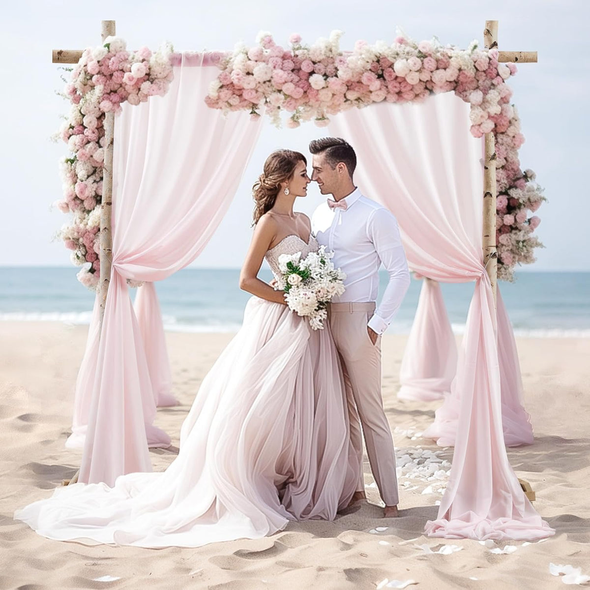 Wedding Arch Draping Fabric, 2 Panels 28" x 19Ft Blush Arch Drapes Sheer Backdrop Curtain for