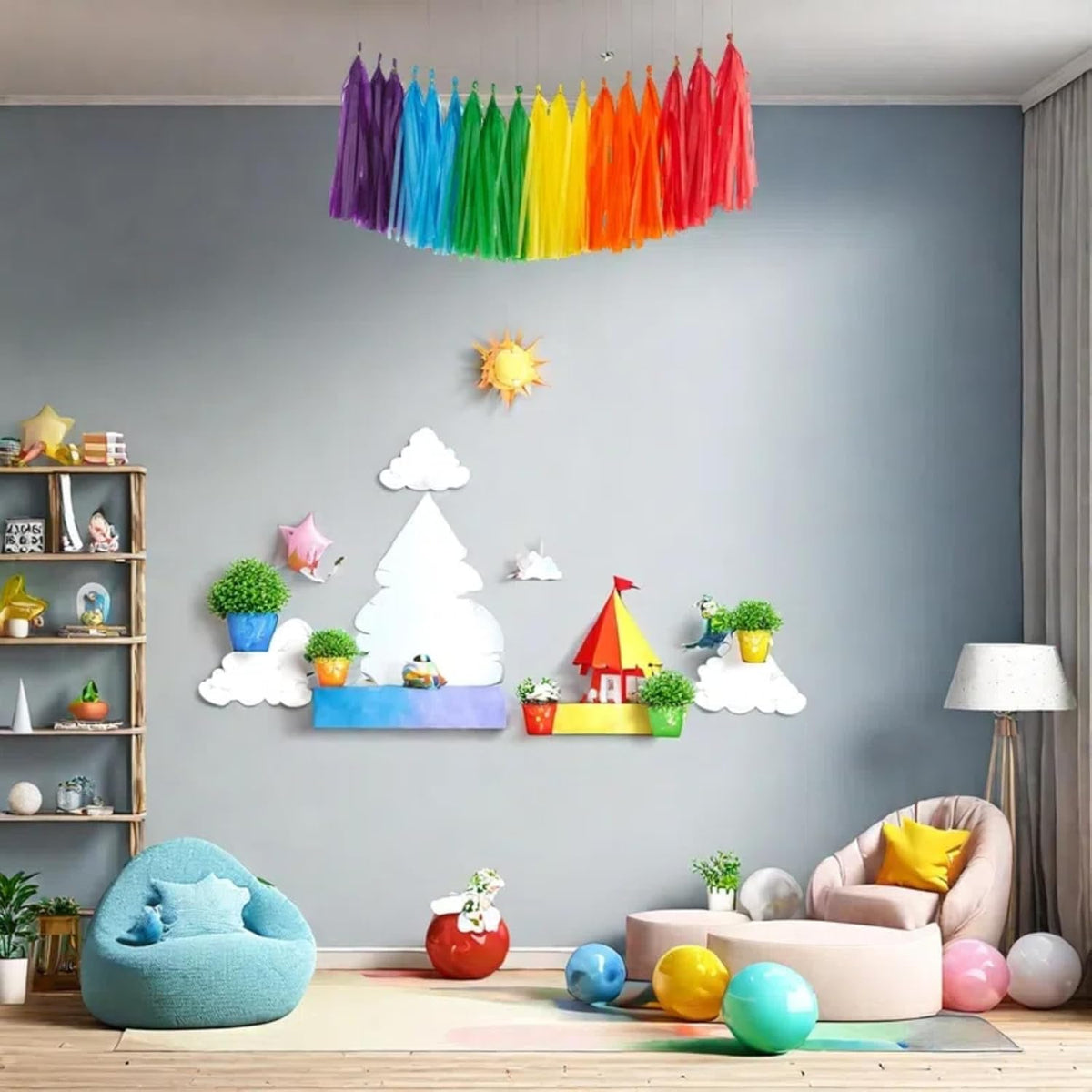 Aimto 30PCS Rainbow Shiny Tassel Garland Tissue Colorful Paper Tassel Banner