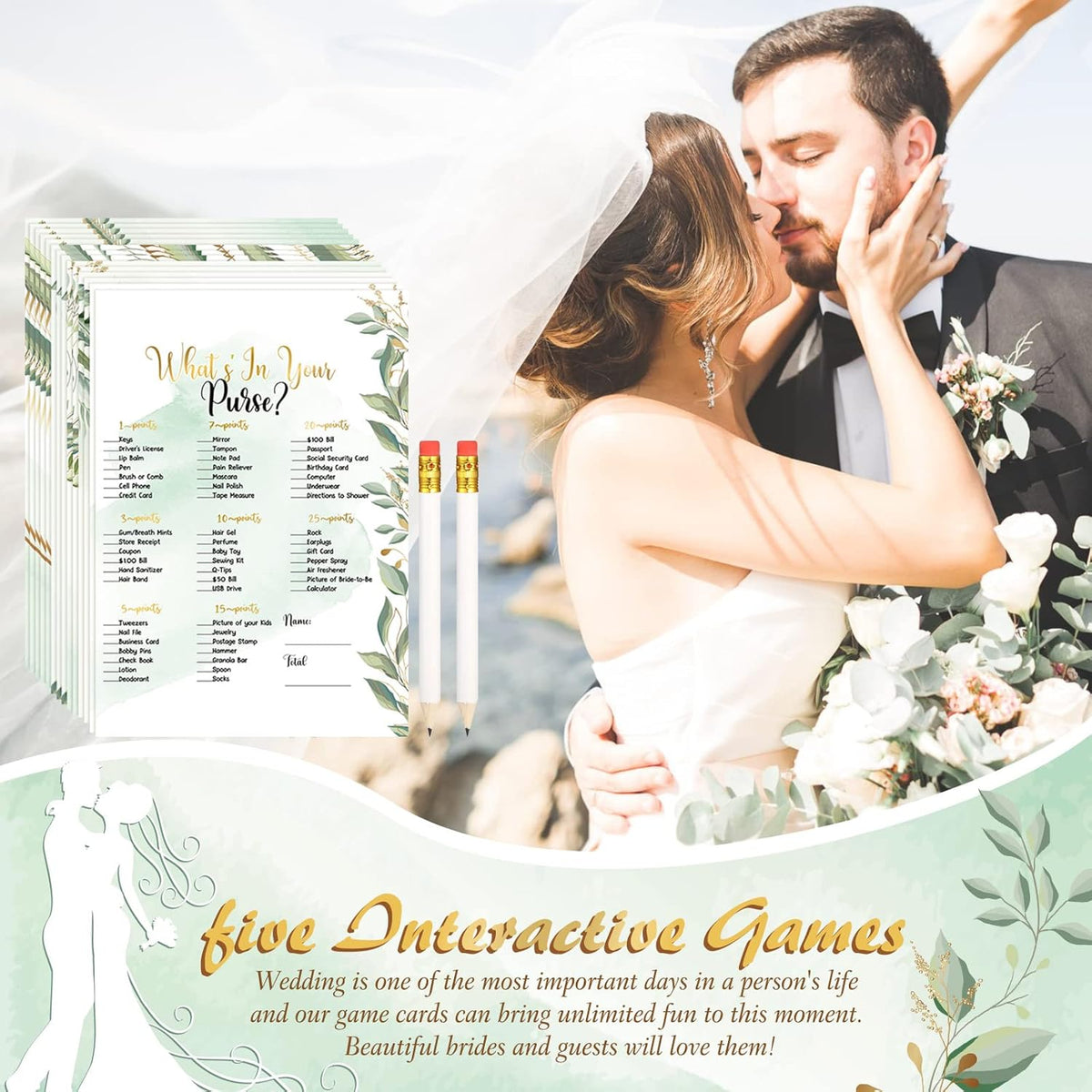 Teling 145 Pieces Bridal Shower Game Bridal Shower Favors Set Wedding Games Cards and Pencils for