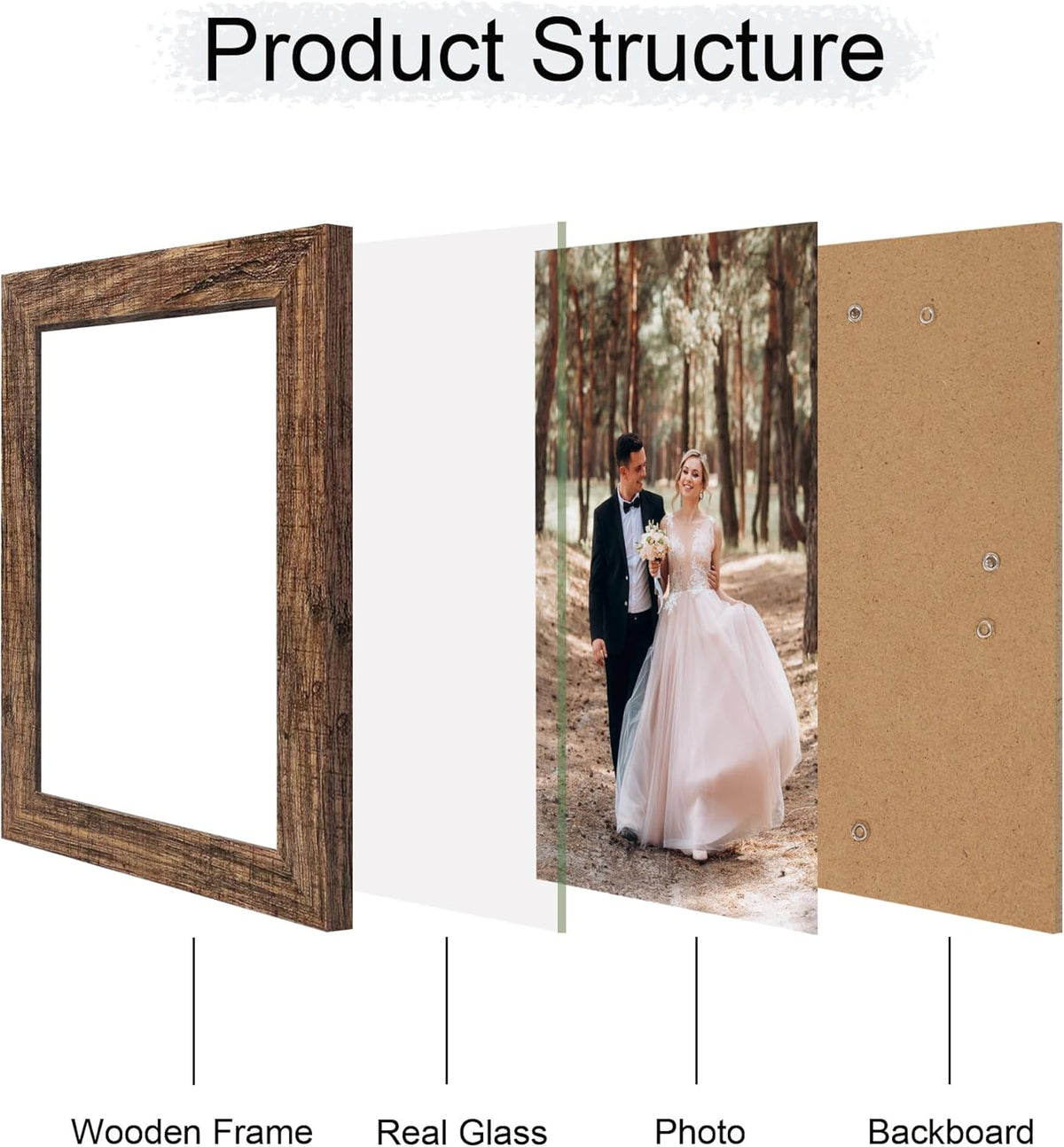 6x9 Picture Frame Set of 4, High Definition Real Glass Rustic Wood Frame, 6 x 9 Photo Frames for