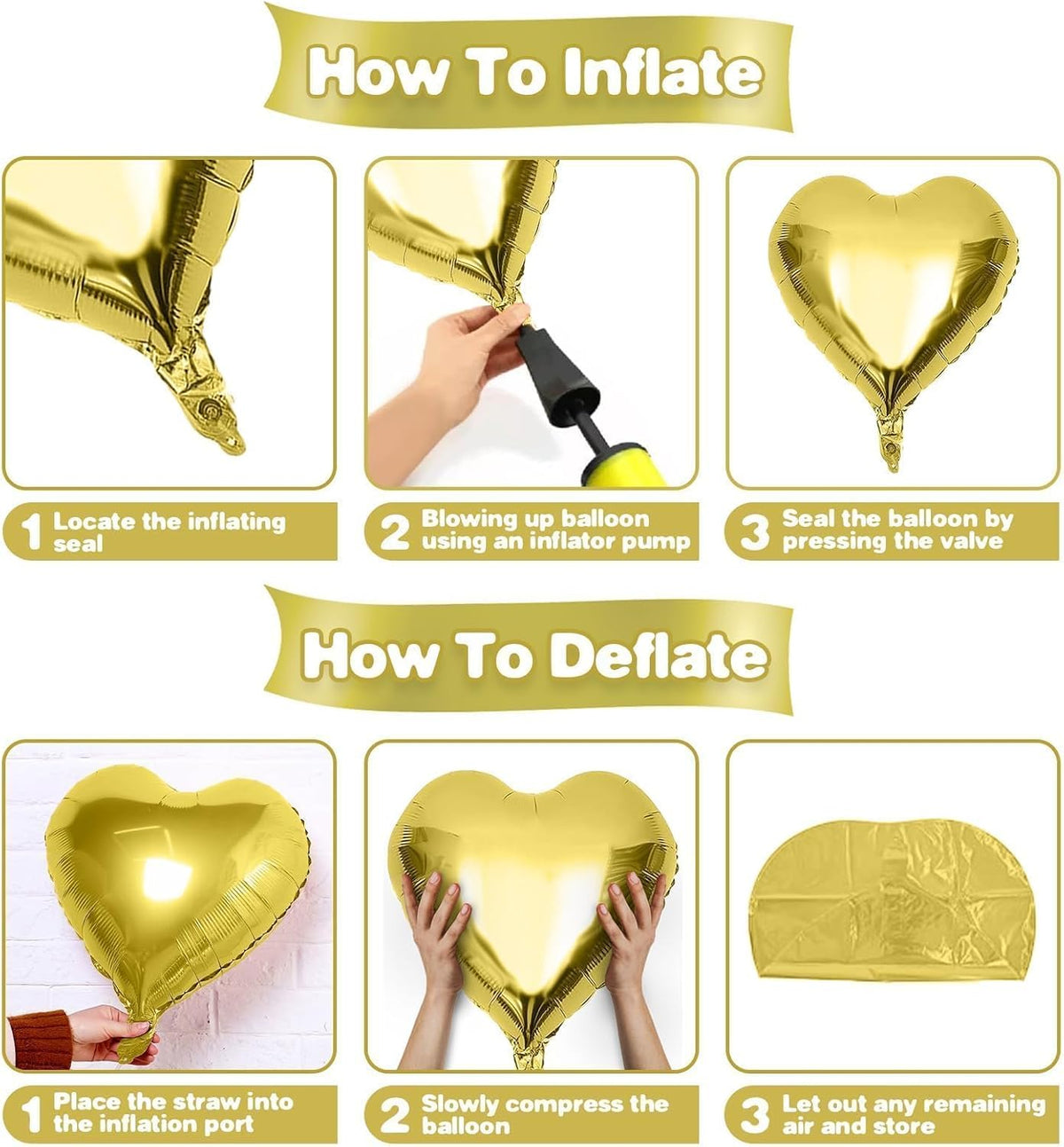 Gold Heart Balloons,12Pcs 18 Inch Metallic Gold Foil Love Heart Shaped Balloons for Birthday Party