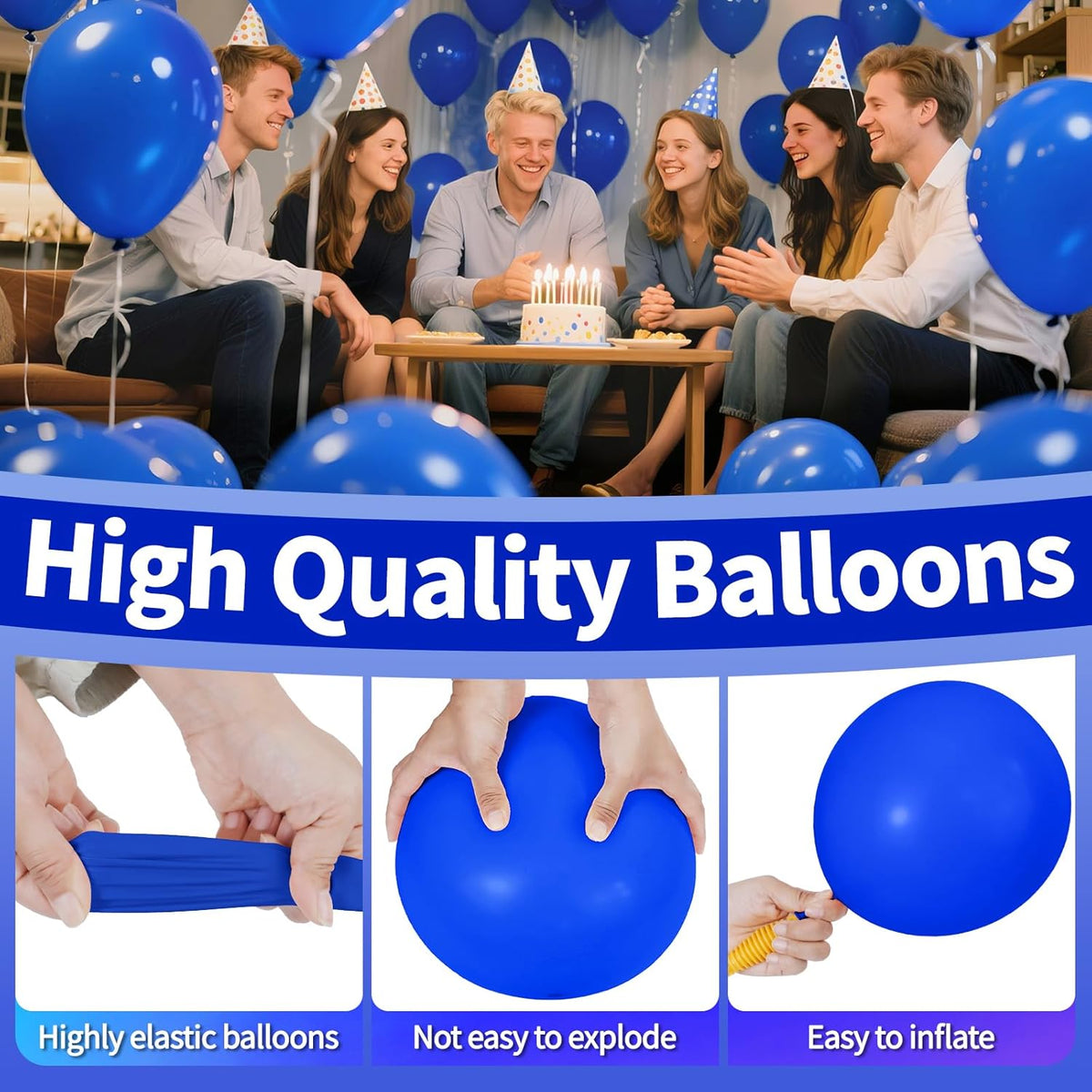 KAWKALSH Dark Blue Balloon 12 Inch, 110pcs Latex Party Balloons Helium Bright Color for Birthday