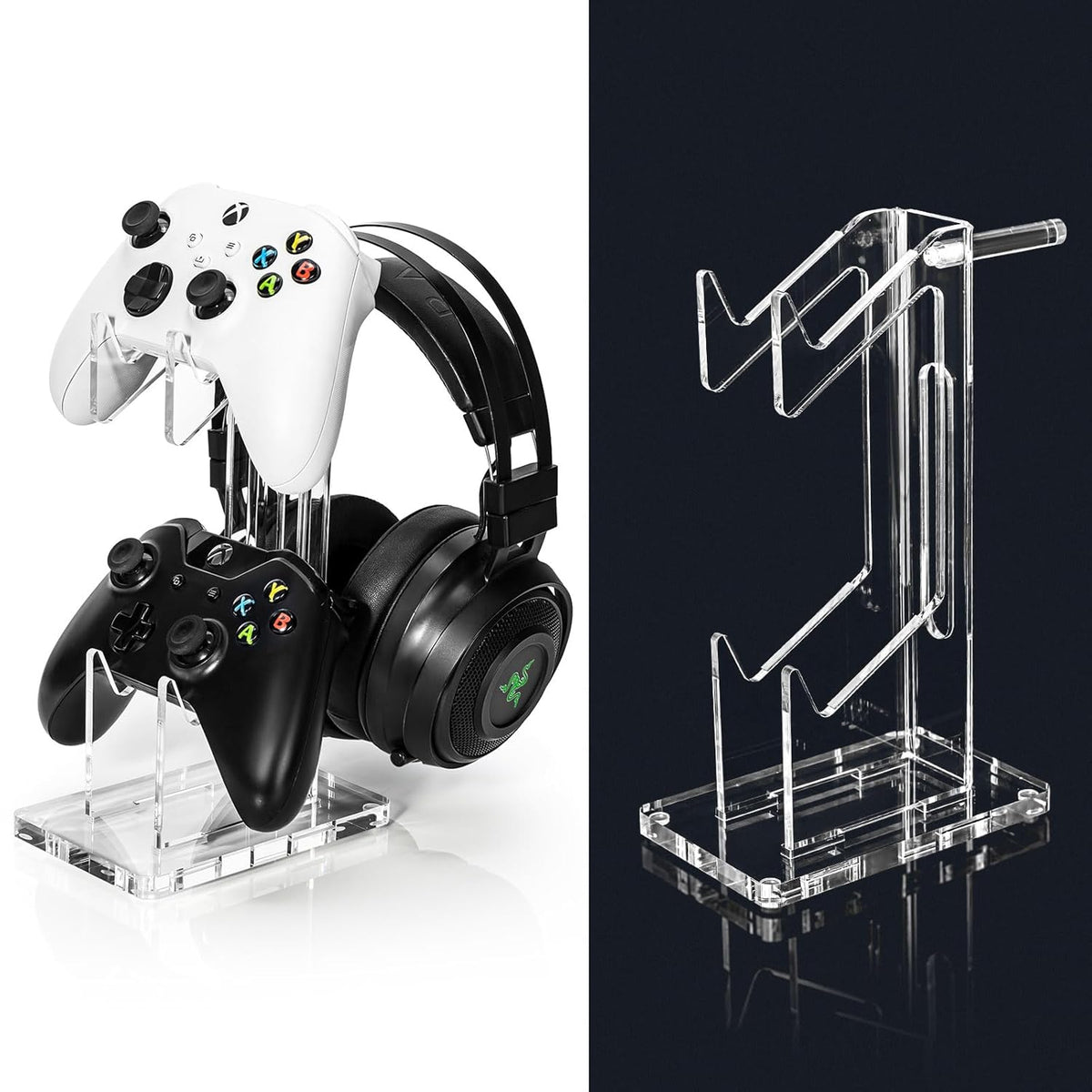 OAPRIRE Headset and Controller Stand, Space-Saving 2 Tier Game Controller Holder, Acrylic