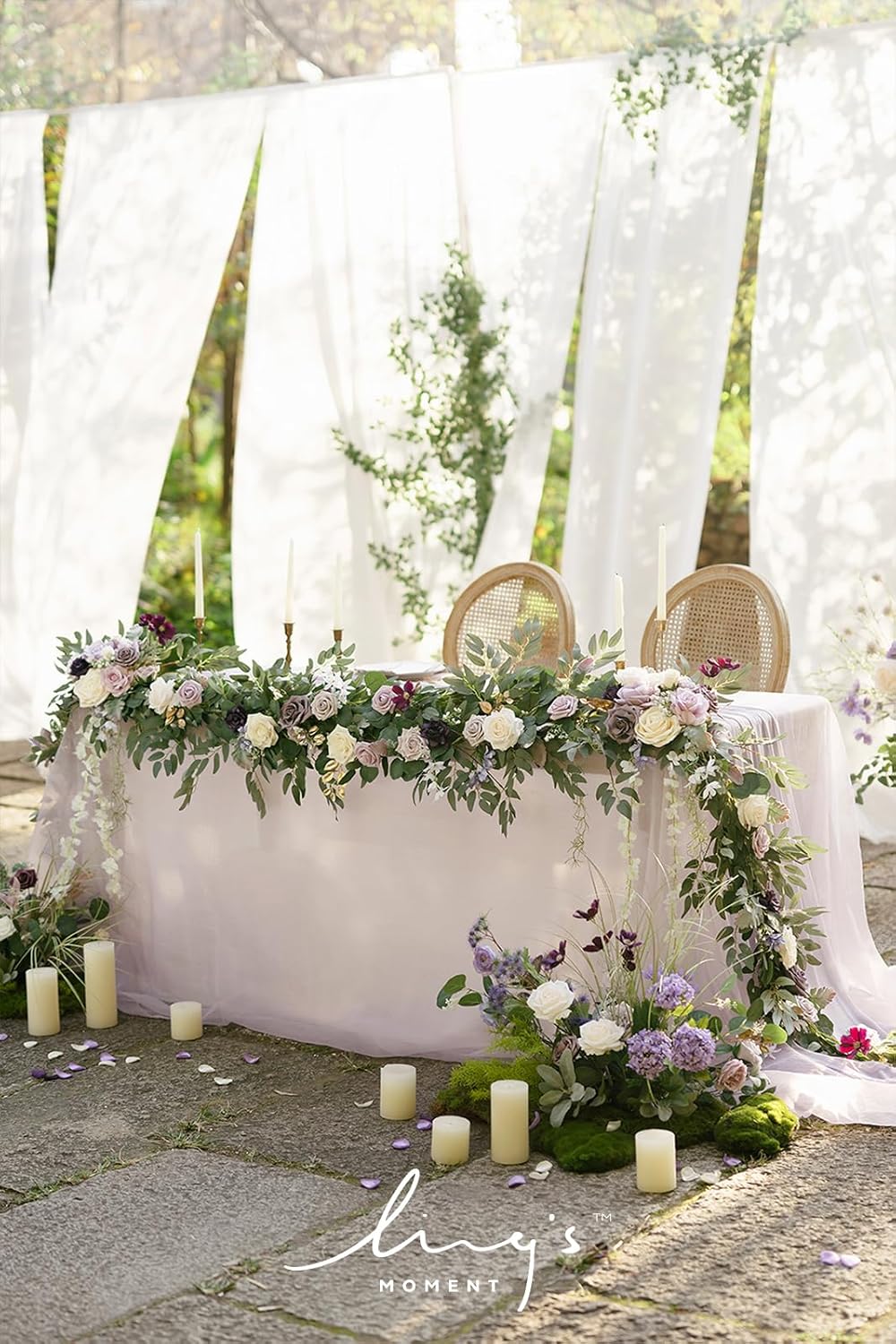 Ling's Moment 9FT Flower Garland for Backdrop Decorations - Wedding Arch Flowers, Eucalyptus &