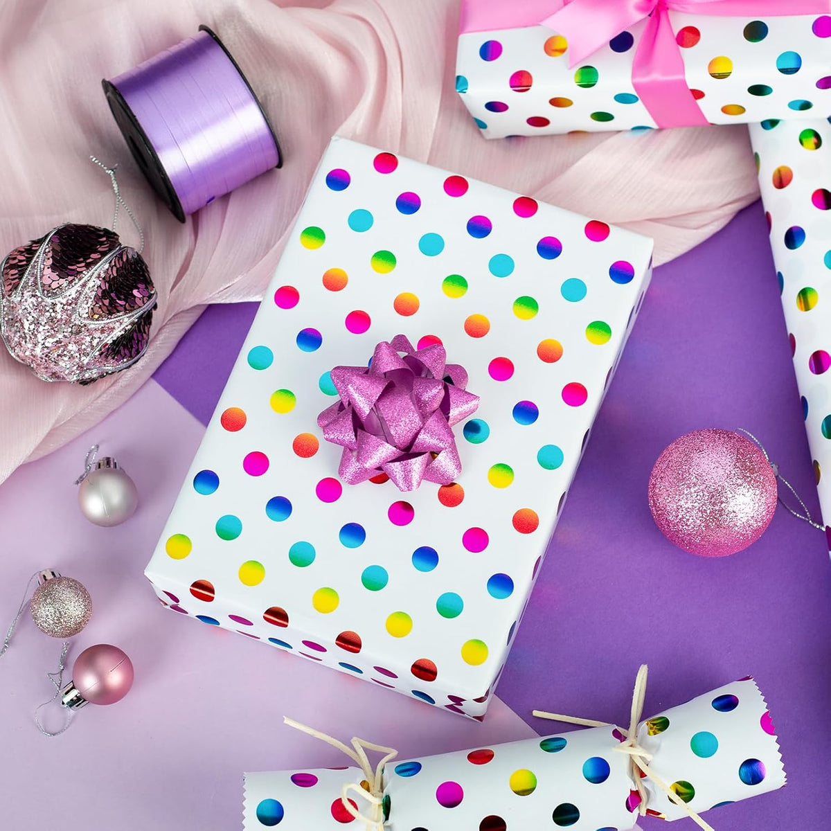 Burymento Rainbow Dots Wrapping Paper, Gift Wrap for Birthday, Valentines, Mothers day, Graduation