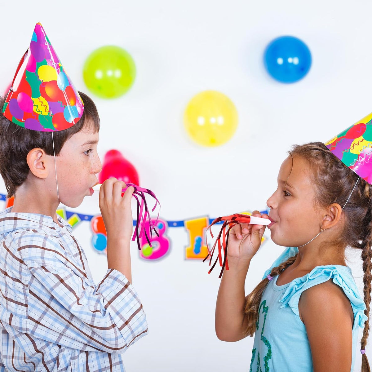 12pcs Glitter Fringed Party Blowers, Colorful Birthday Blow Horns Funny Noise Makers Party Favors
