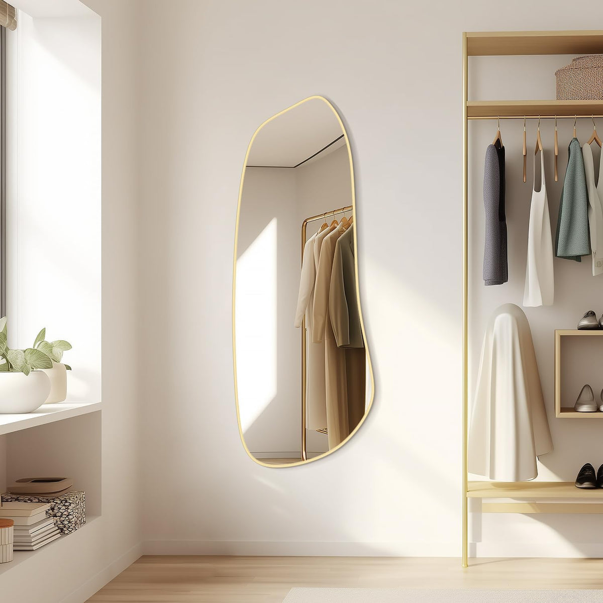 WallBeyond Irregular Wall Mirror, Asymmetrical Mirror Wall Mounted with Gold Framed for Living