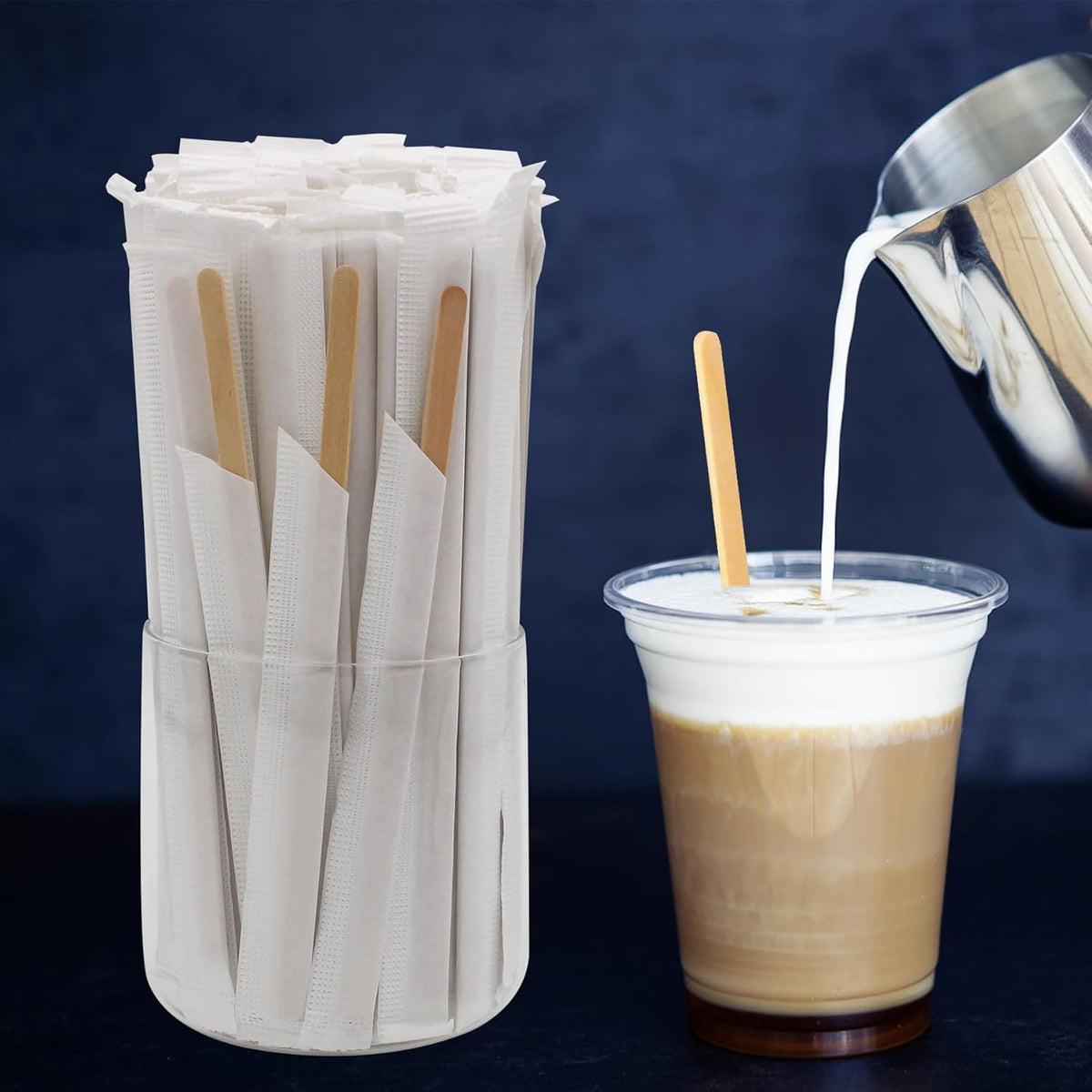 1000PCS 5.5 in Individually Wrapped in Paper Wooden Coffee Stirrers, A+++Level Smooth Rounded Edges
