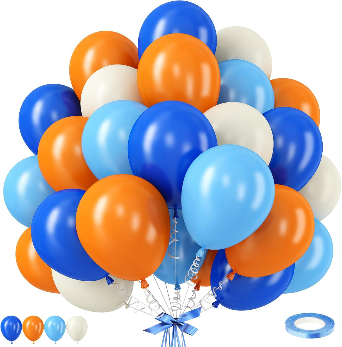 12 Inch Latex Balloons - Orange, Blue, White - Party Pack for Kids Birthday, Baby Shower, Outer