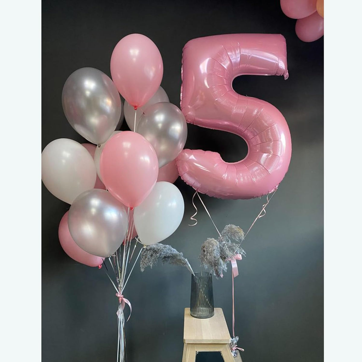 Light Pink 5 Number Balloons 40 Inch Big Foil Helium Number Balloons 0-9 Jumbo Pastel Pink Digital