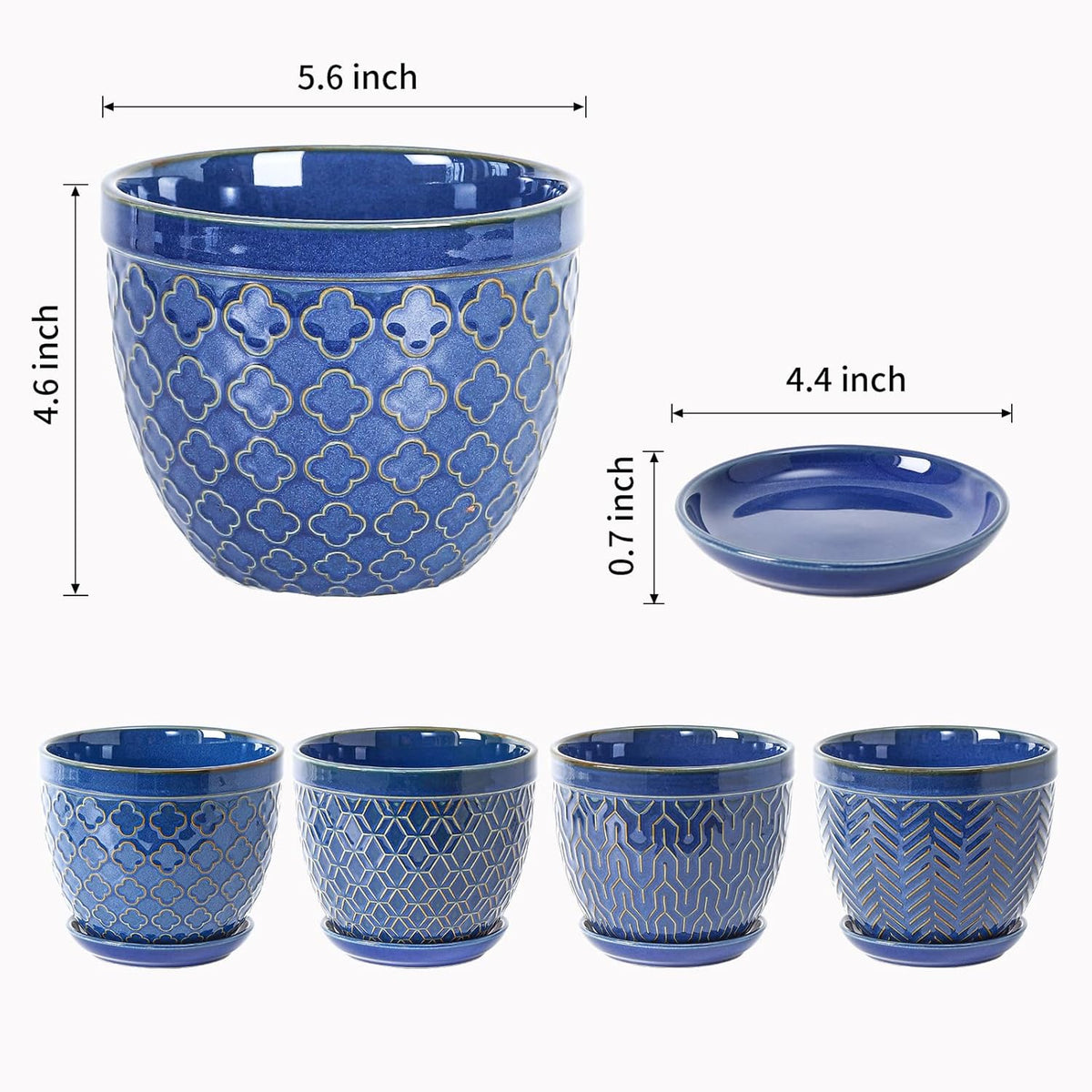 Sureasy Ceramic Indoor Plant Pots - 5.6 Inch Flower Pots for Plants with Drainage Hole and Saucer