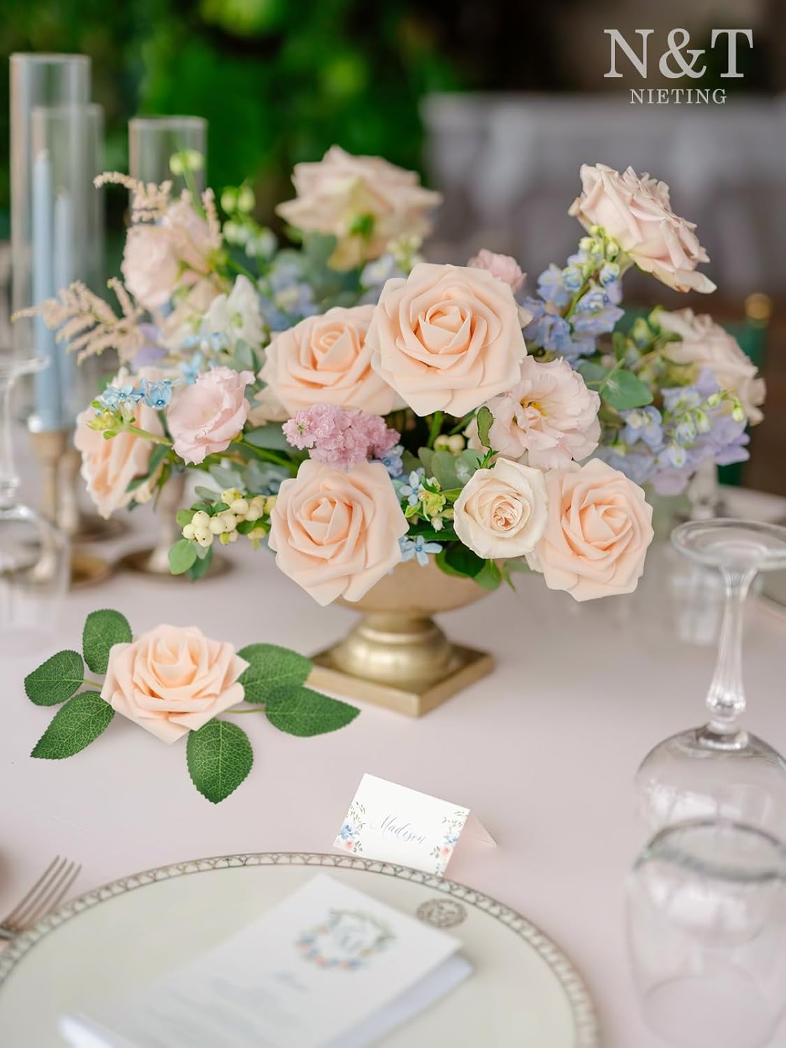 N&T NIETING Artificial Flowers, 25Pcs Fake Flowers Roses Perfect for DIY Wedding Bouquets