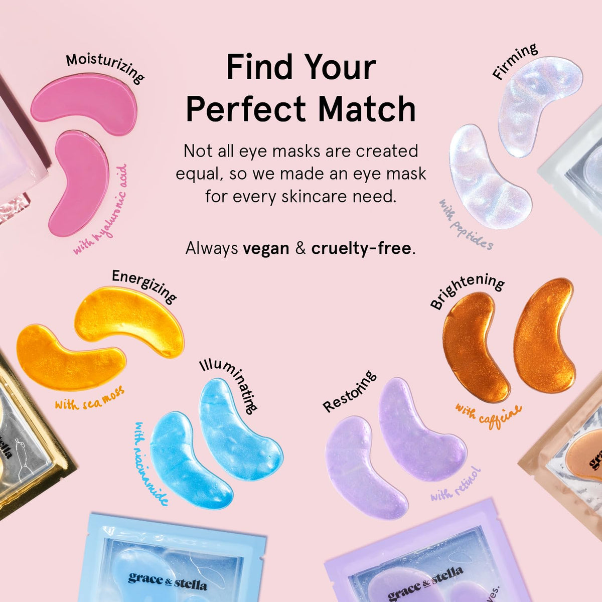 grace & stella Peptide Under Eye Patches with Niacinamide & Rice Extract - Firming Eye Masks for
