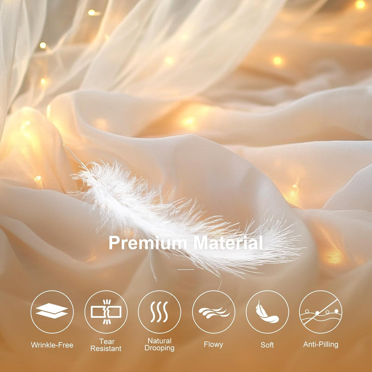 White Tulle Backdrop with Fairy Lights for Parites Wrinkle-Free Sheer Curtain Drapes Photo Back