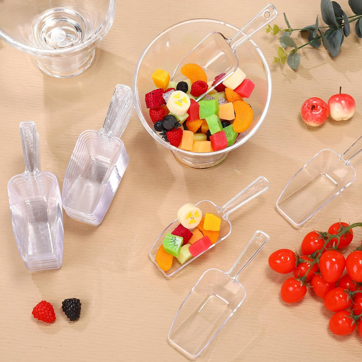 Hestya 16 Pcs Christmas Multi Purpose Clear Plastic Scoops for Candy Buffet Acrylic Kitchen Ice