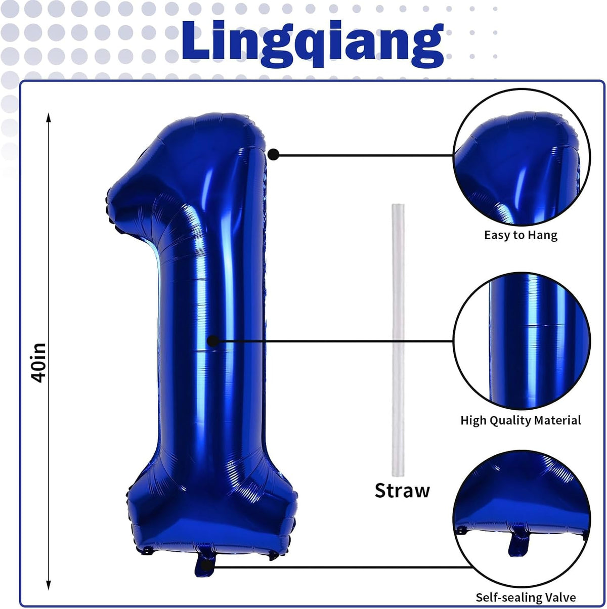 Navy Blue Number 1 Balloons, 40 In Large Dark Blue Number 1 Foil Helium Balloons for Men, Self