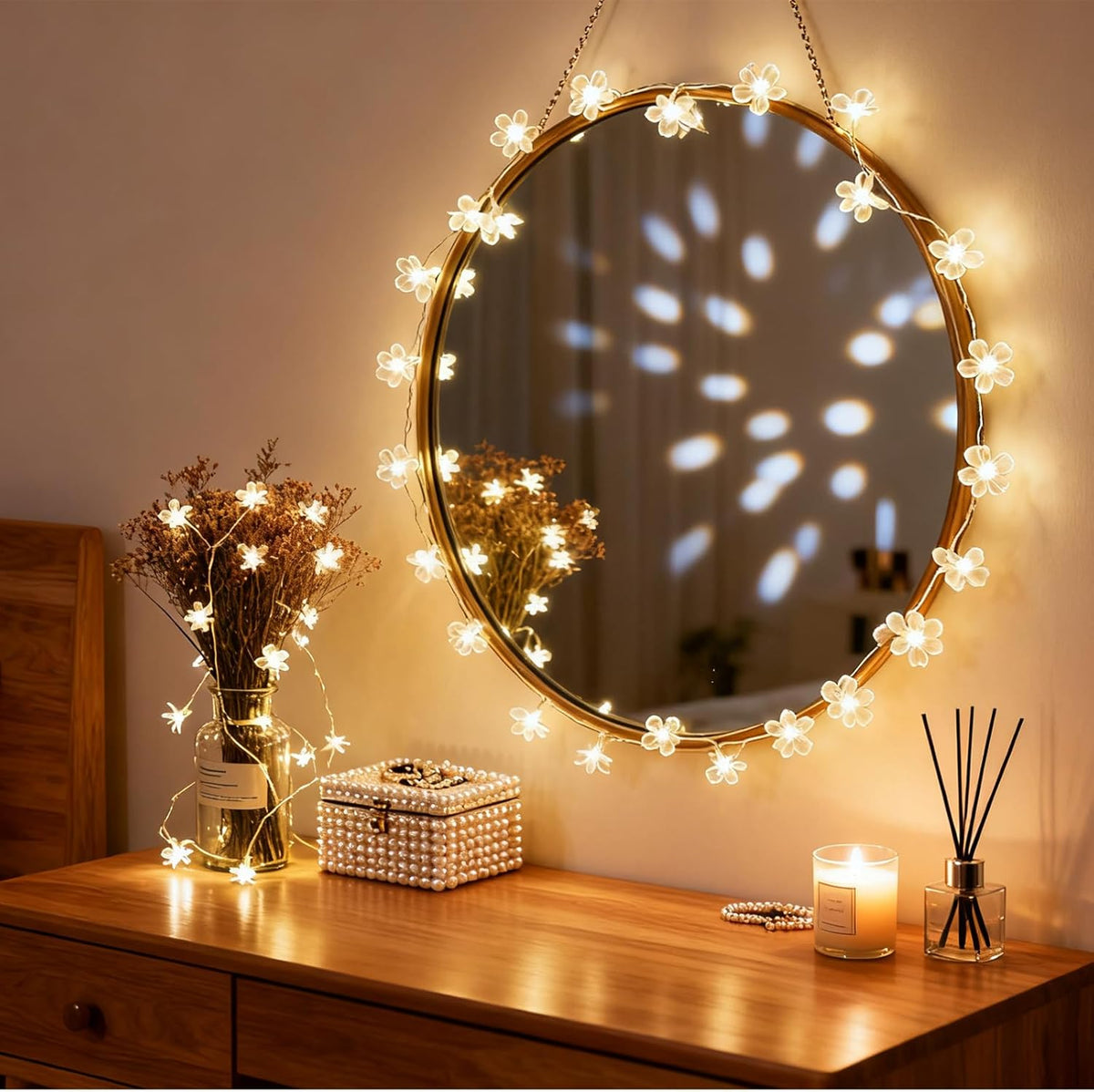 Fairy Flower String Lights Indoor Decorations, 33ft 100 LED Plug in Warm White Decorative Cute