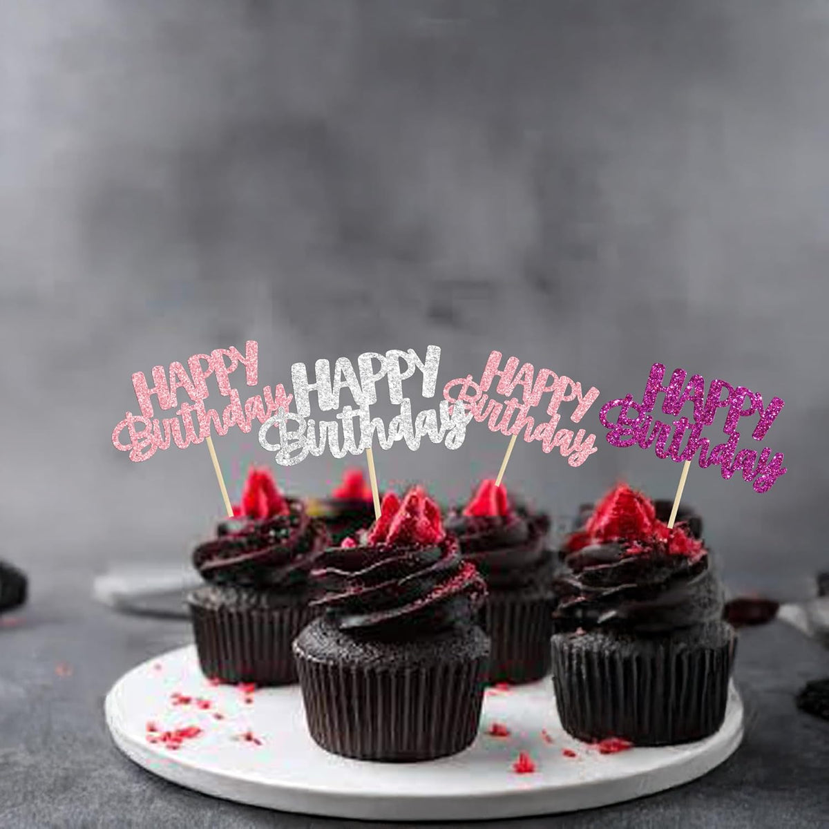 Gyufise 24Pcs Happy Birthday Cupcake Toppers Glitter Birthday Cupcake Food Picks for Celebrating