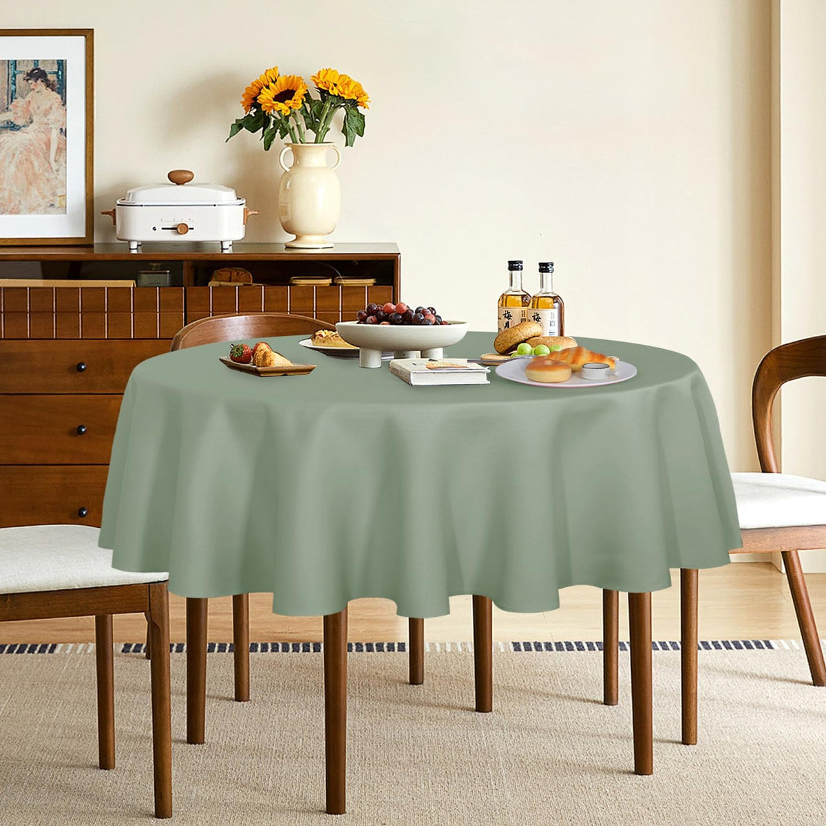 sancua Round Tablecloth - 60 Inch - Water Resistant Spill Proof Washable Polyester Table Cloth