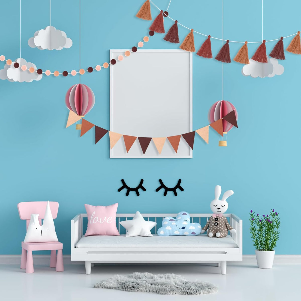 Irenare 9.8 ft Pom Pom Garland Felt Colorful Tassel Banner Christmas Party Pompoms Garland