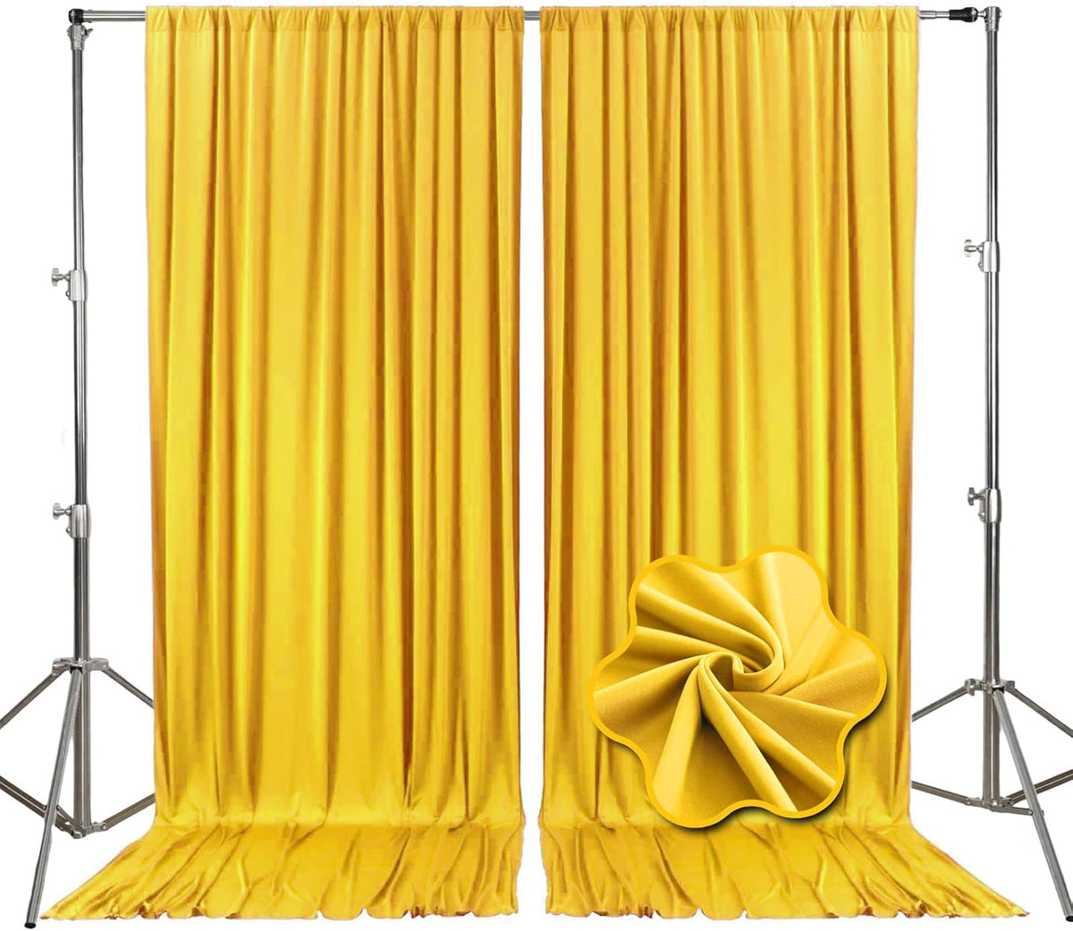 10ft x 10ft Yellow Backdrop Curtains for Parties, Fabric Satin Background Curtain with Rod Pockets