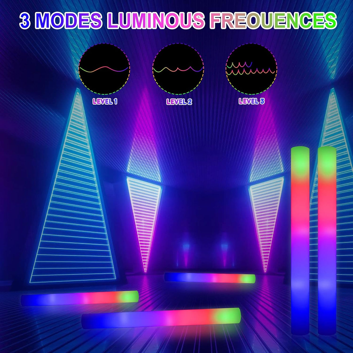 LifBetter Glow Sticks Bulk - 20Pcs LED Foam Sticks Glow Batons with Three Modes Party Flashing