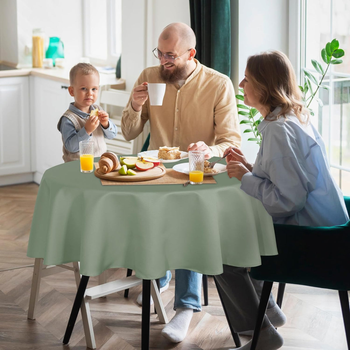 sancua Round Tablecloth - 60 Inch - Water Resistant Spill Proof Washable Polyester Table Cloth