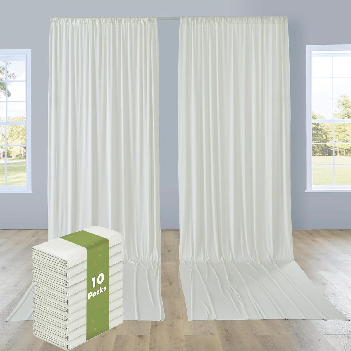 PartyVillage 50ft×15ft Ivory Backdrop Curtain for Wedding Parties, 10 Panels Wrinkle Free 15 FT