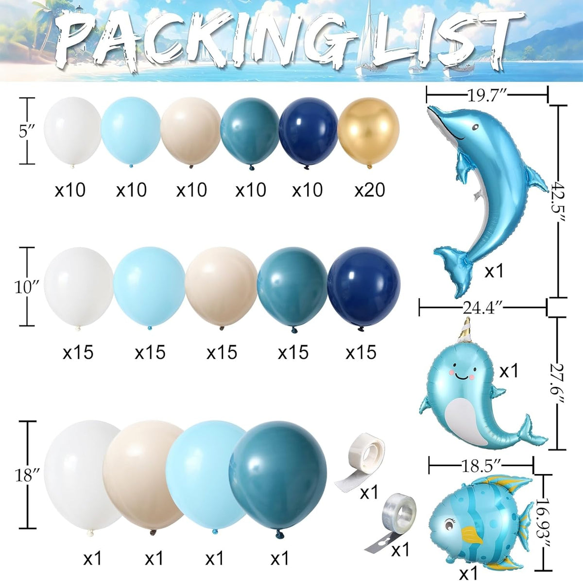 Nautical Balloon Arch Kit,154Pcs Navy Blue Sand White Gold Balloon Garland with Tropical