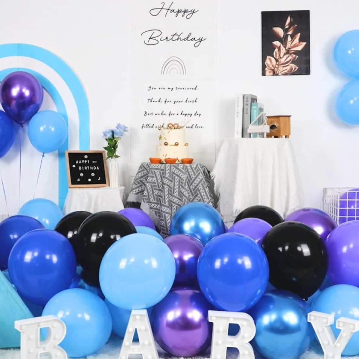 Paready Purple Blue Balloons Set, 50pcs 12 Inch Metallic Blue Purple Latex Balloons Helium For Boys
