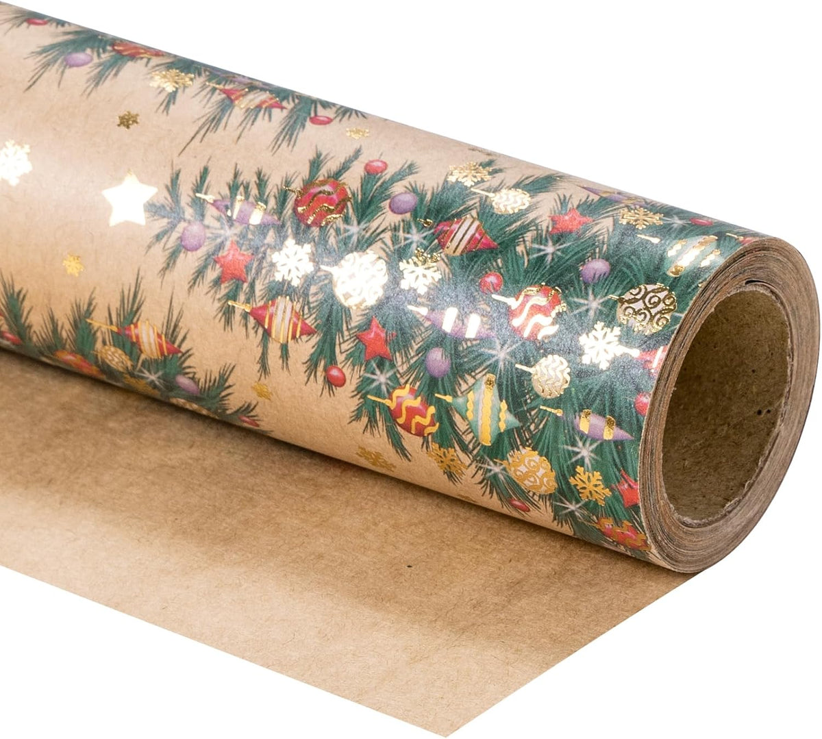 RUSPEPA Kraft Christmas Wrapping Paper Roll, Mini Roll, Gold Foil Christmas Tree Design, Elegent