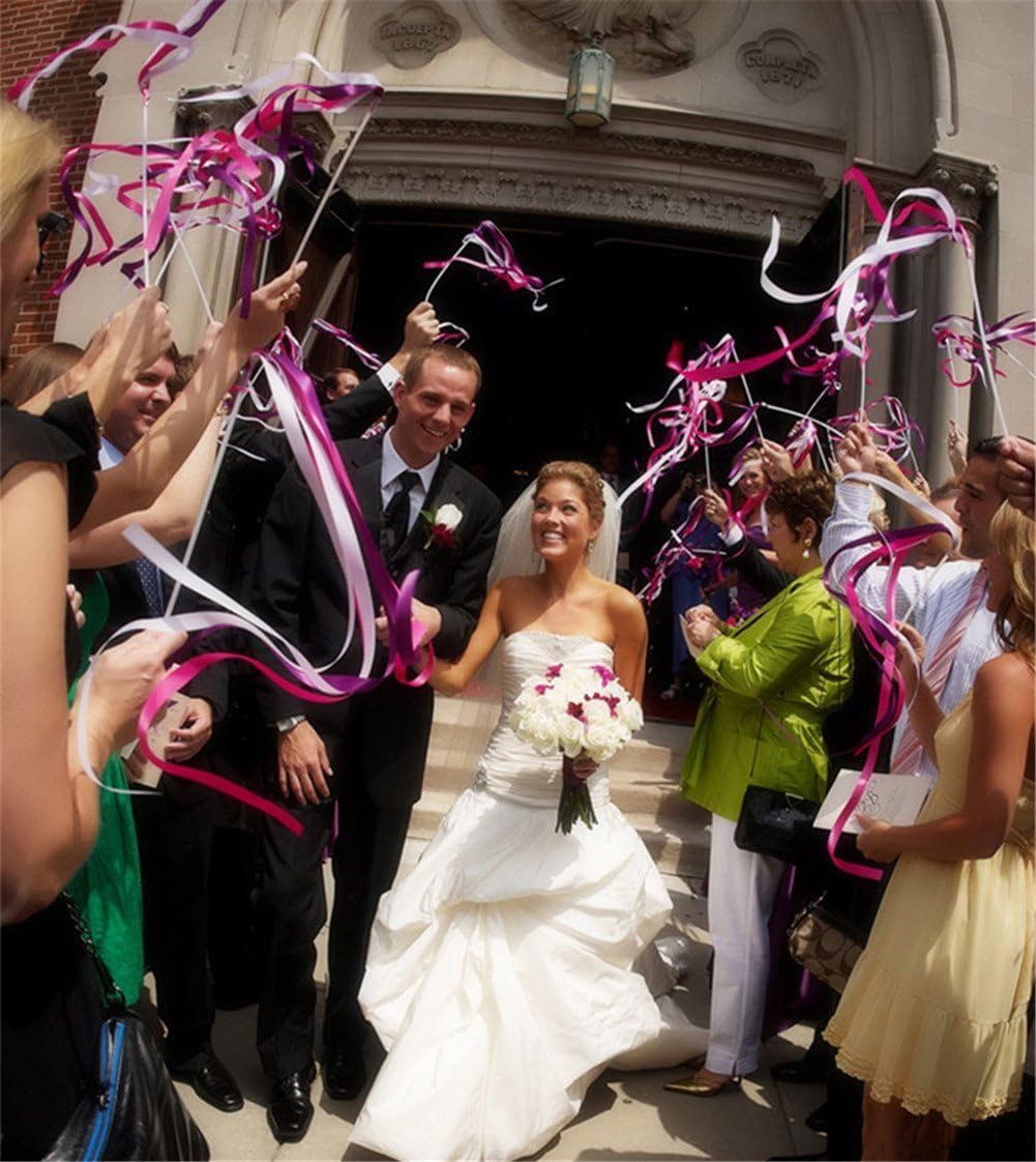 30 Pack Ribbon Wedding Wands Sticks Wedding Party Favors Streamers with Gold Bells Fairy Wand for