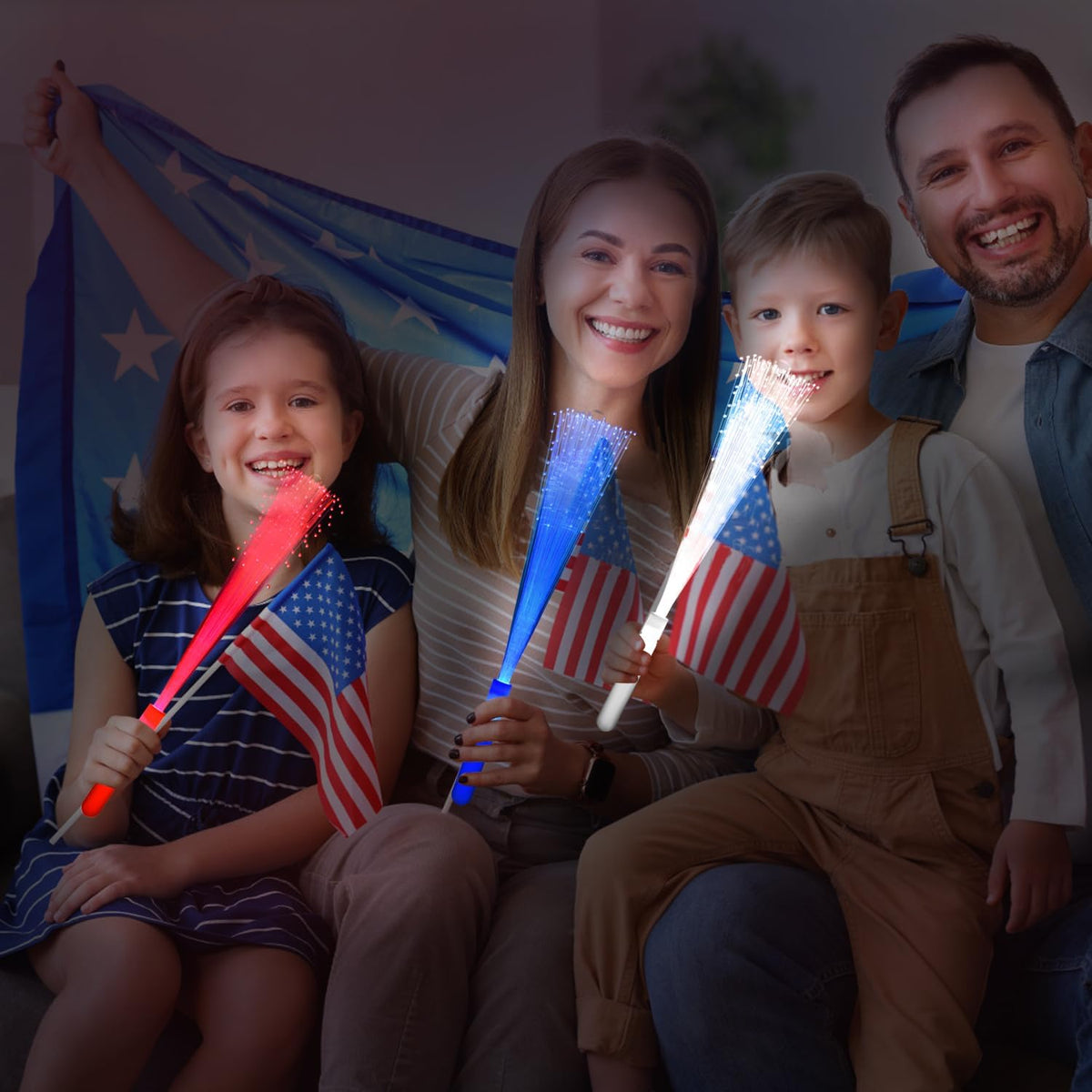 48 PCS Red Blue White Glow Fiber Wands Sticks LED Light Wands 3 Modes Flashing Fiber Optic Light