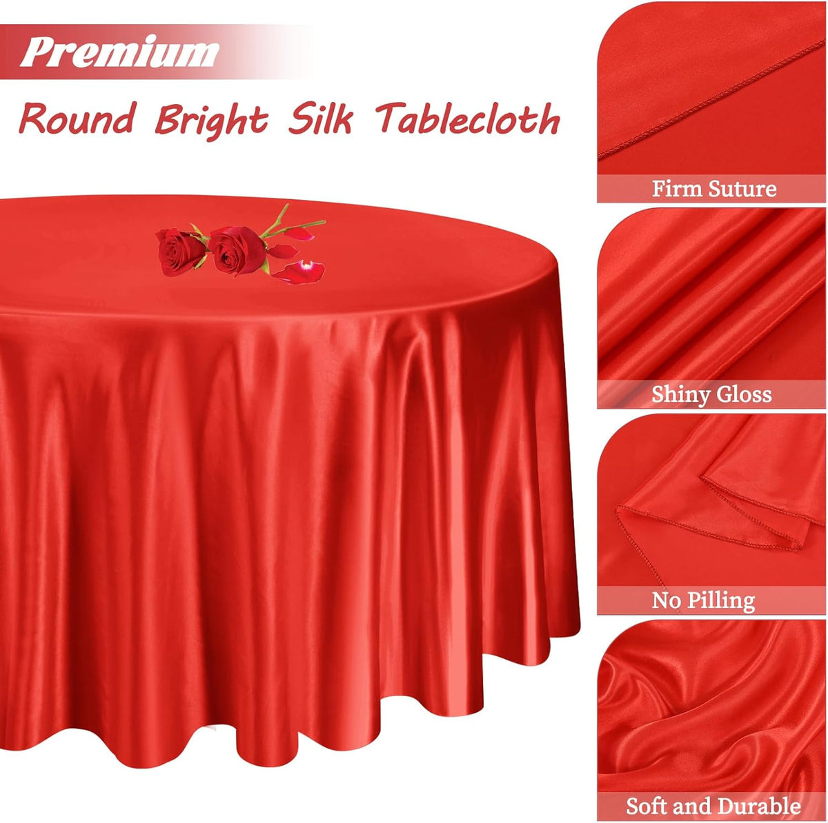 fani 12 Pack 108 Inch Red Satin Tablecloth - Silky Round Tablecloth Overlay Smooth Fabric Table