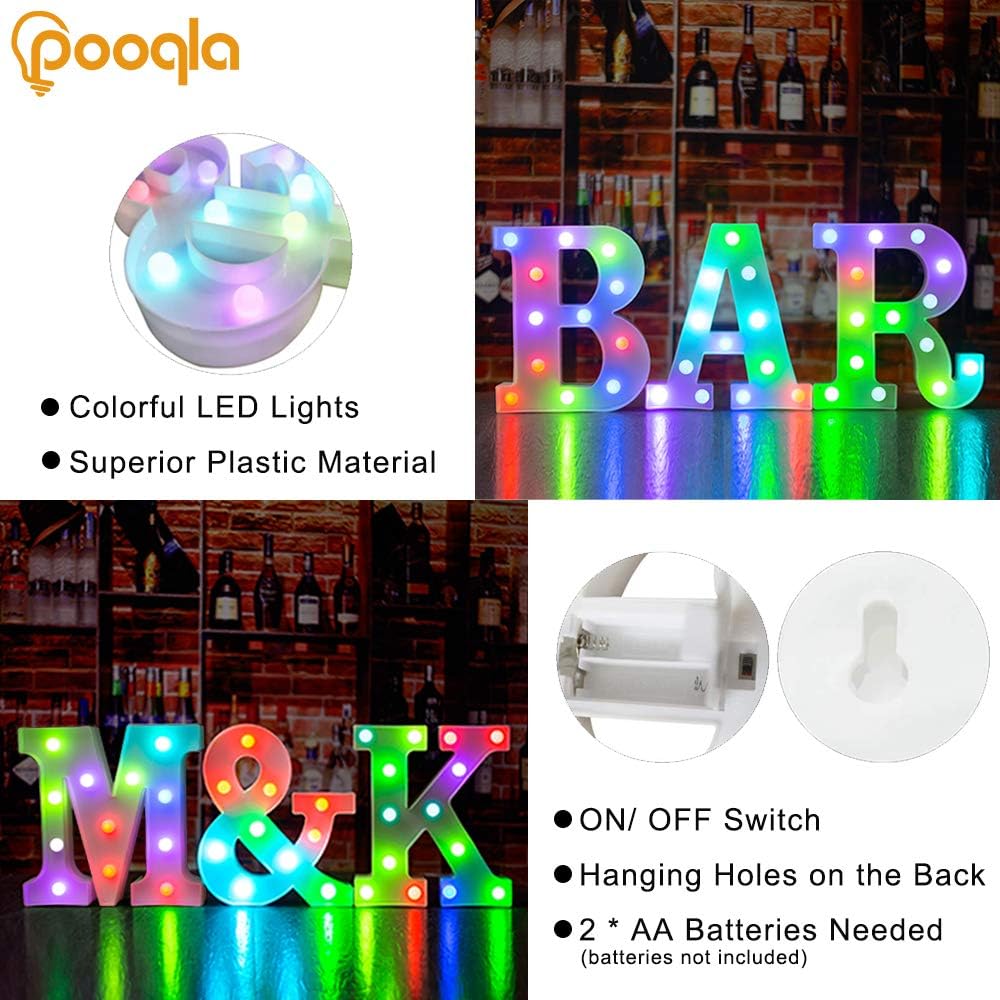 Pooqla Colorful Marquee Letters LED Light Up Letters with Remote, Party Birthday Letter with Lights