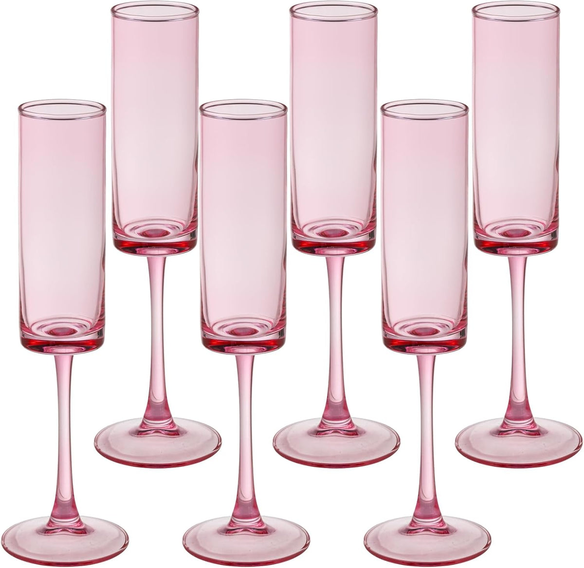6 Pieces Pink Champagne Flutes 6 OZ Straight Sided Wine Glasses Champagne Long Stem Drinking