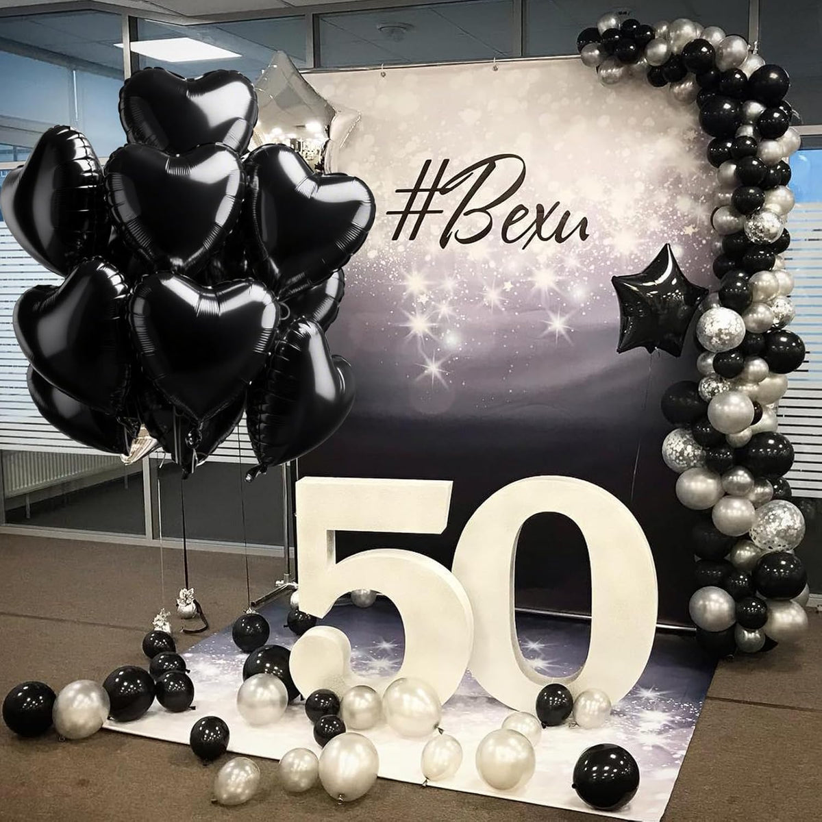 TONIFUL 15Pcs 18 Inch Black Heart Balloons Black Heart Shape Foil Mylar Balloons Decoration for