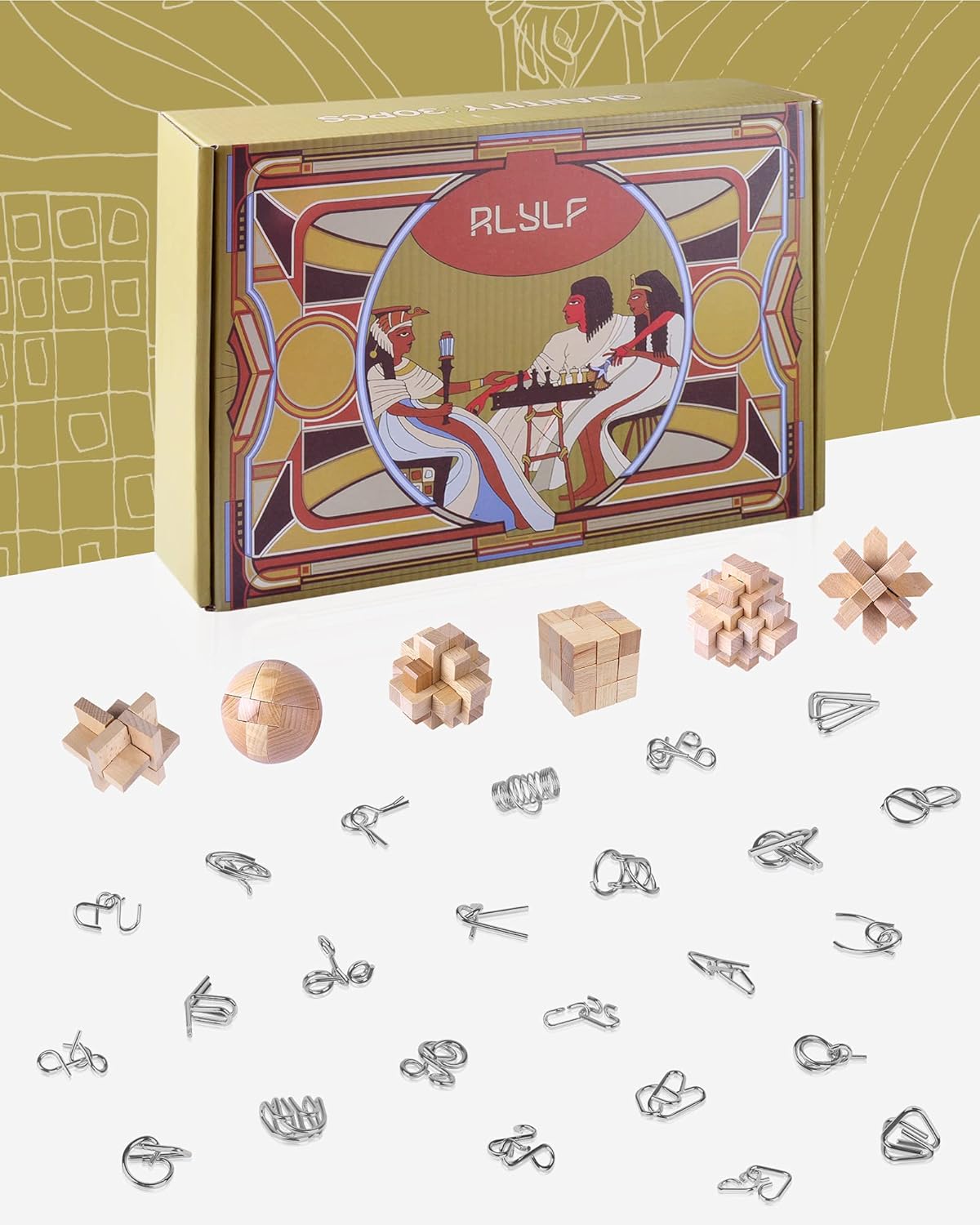 RLYLF 30Pcs Brain Teaser Puzzles Games Educational Toys Mind Wooden and Metal 3D Puzzles Unlock