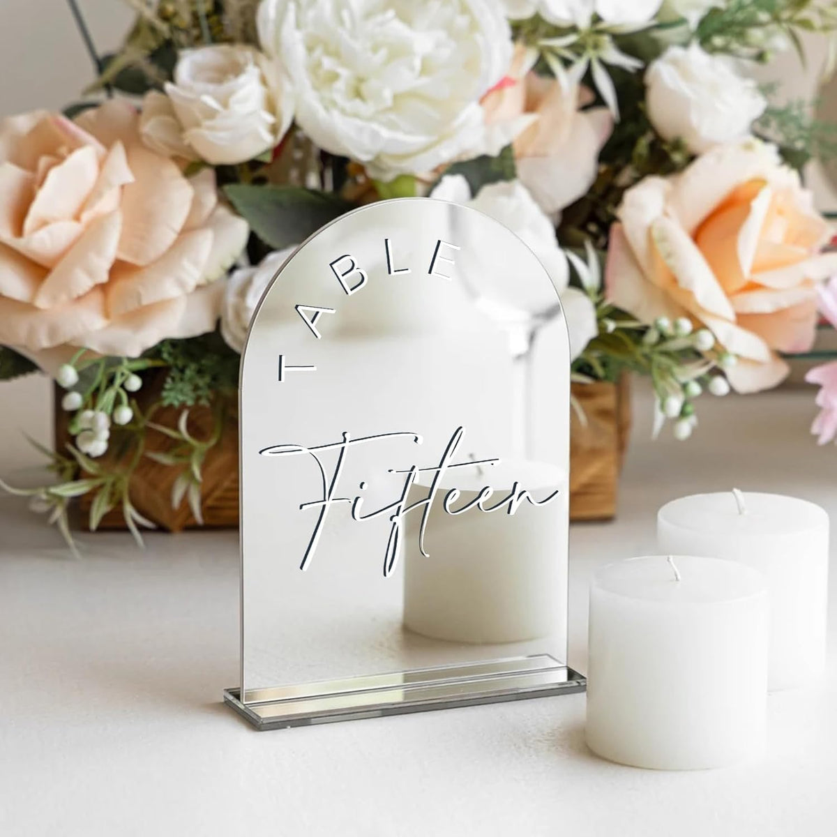 JINMURY Sliver Arch Wedding Table Numbers 1-20 with Stands, 5x7 Inch Acrylic Arch Sign with White