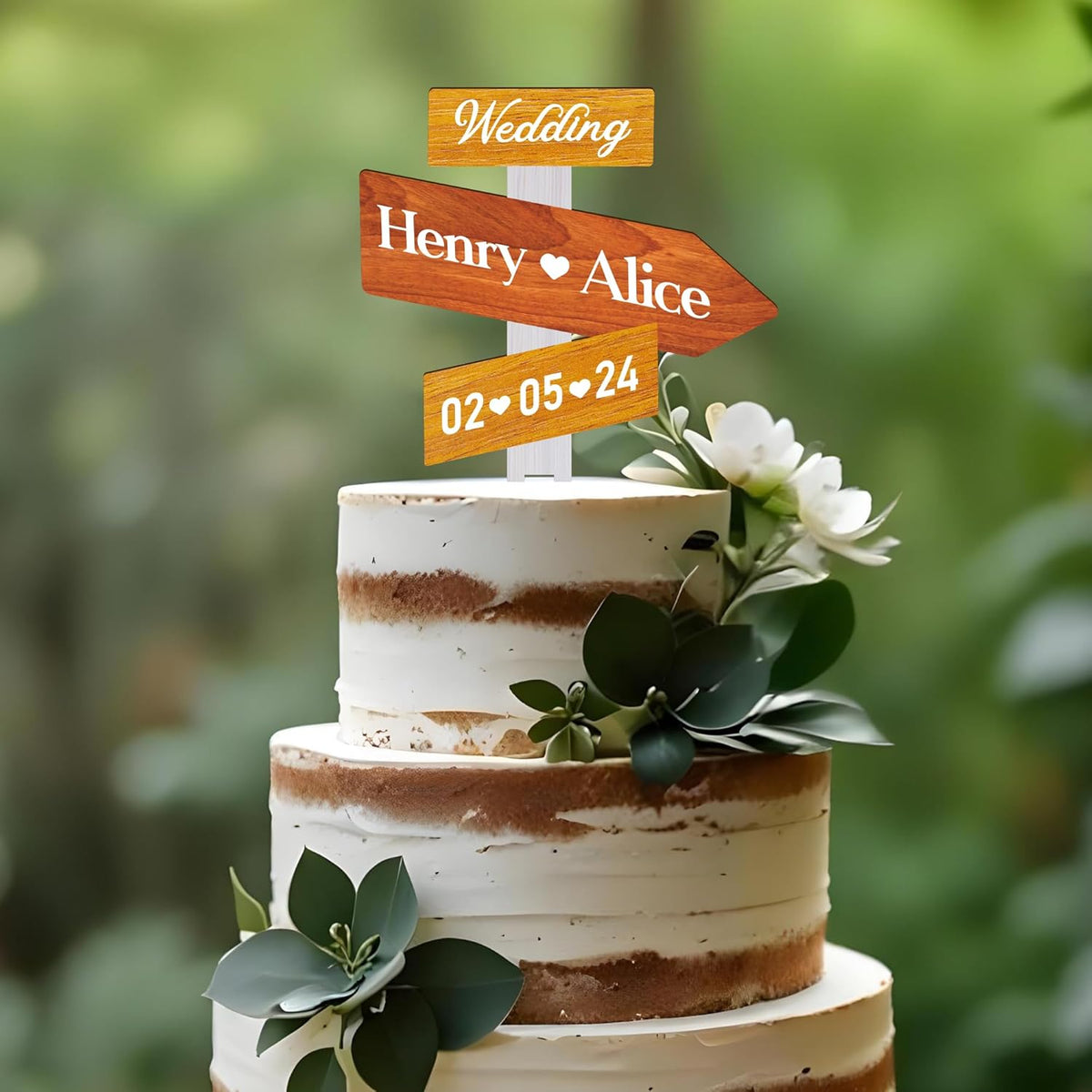 Personalized Rustic Fall Wedding Cake Topper in Wood Custom Bride & Groom Names Initials Wedding