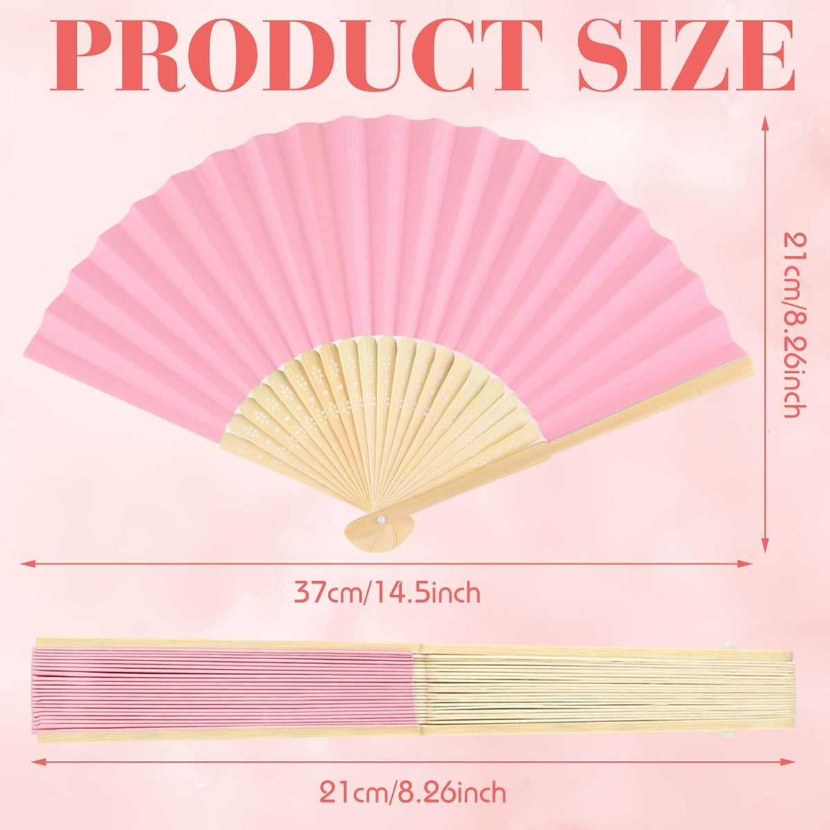6 Pieces Pink Hand Held Bamboo Folding Fans Foldable Paper Fans Handheld for Women Girls Wedding